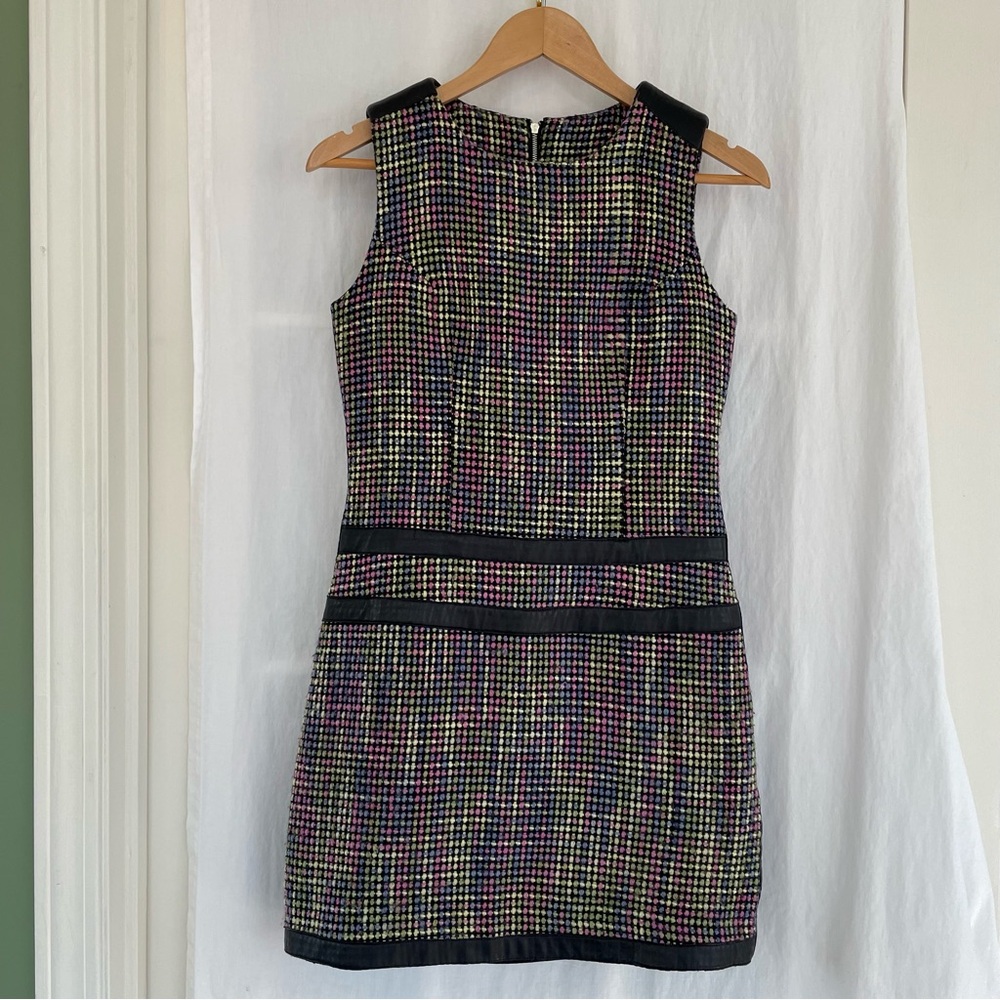 Sleeveless Tweed Dress with Leather Accents
